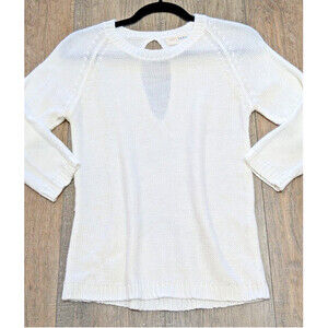 Zara Knit Sweater Womens Medium White 3/4 Sleeve Round Neck Keyhole Back Casual